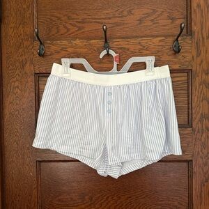 Striped White and Blue Pajama Shorts